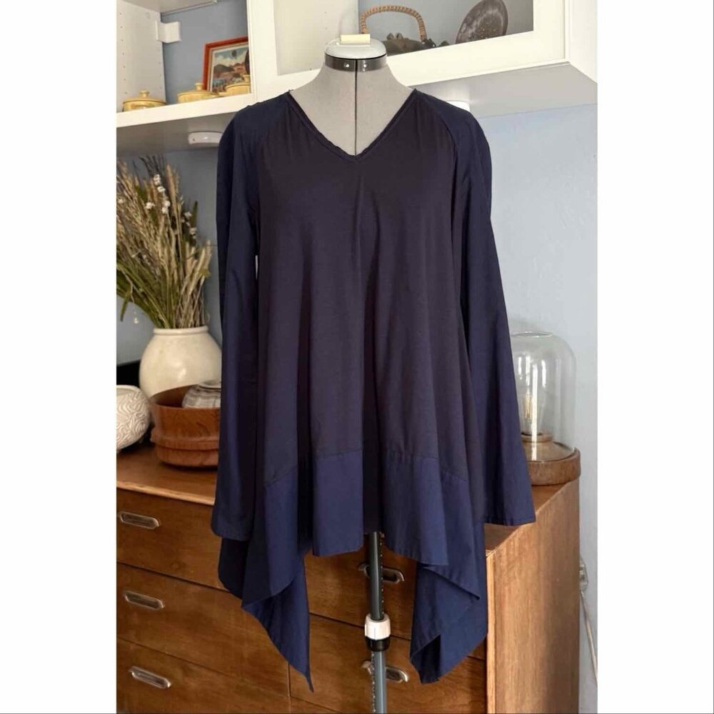 Yohji Yamamoto Navy Blue Asymmetrical Shirt Top Raglan Sleeve Size 46